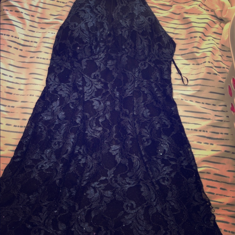 Black and Blue Halter Dress